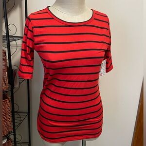 Lularoe fitted short sleeve top Gigi red black striped